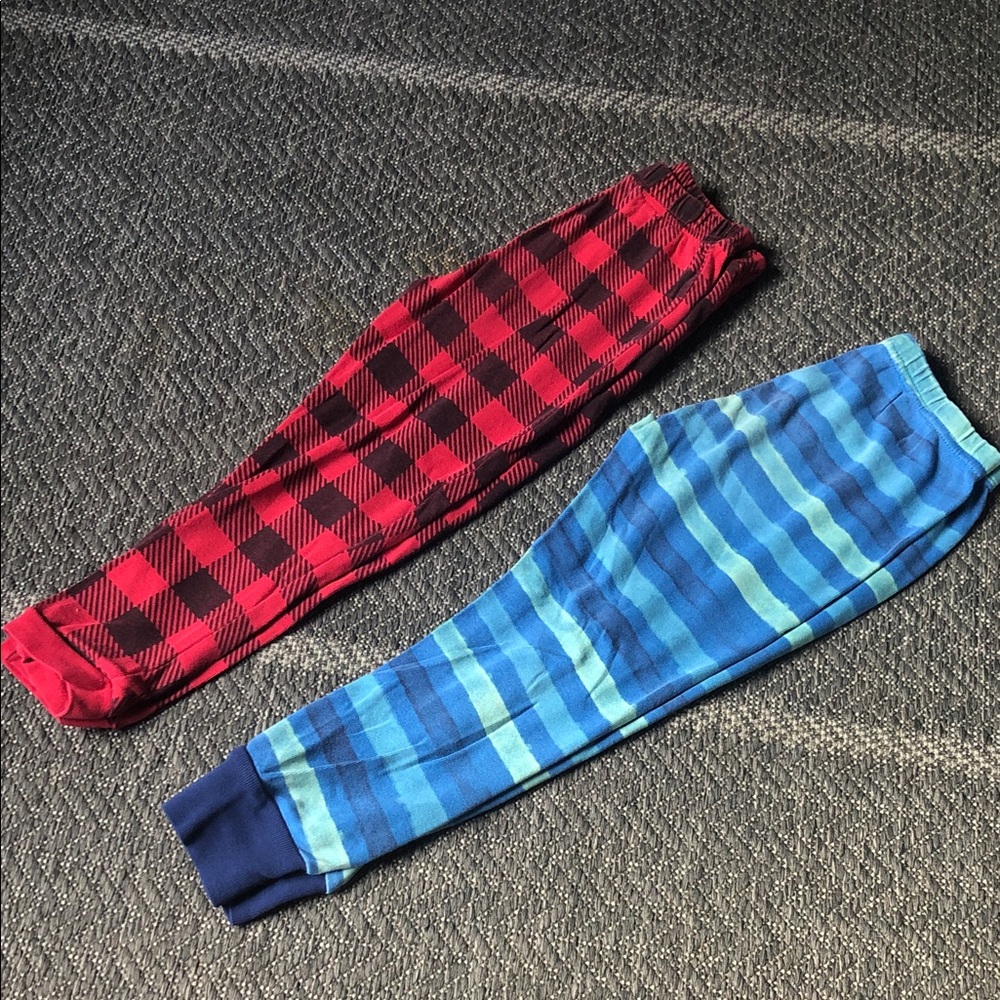 Kids Red Buffalo Plaid & Blue Striped Pajama Bottoms bundle